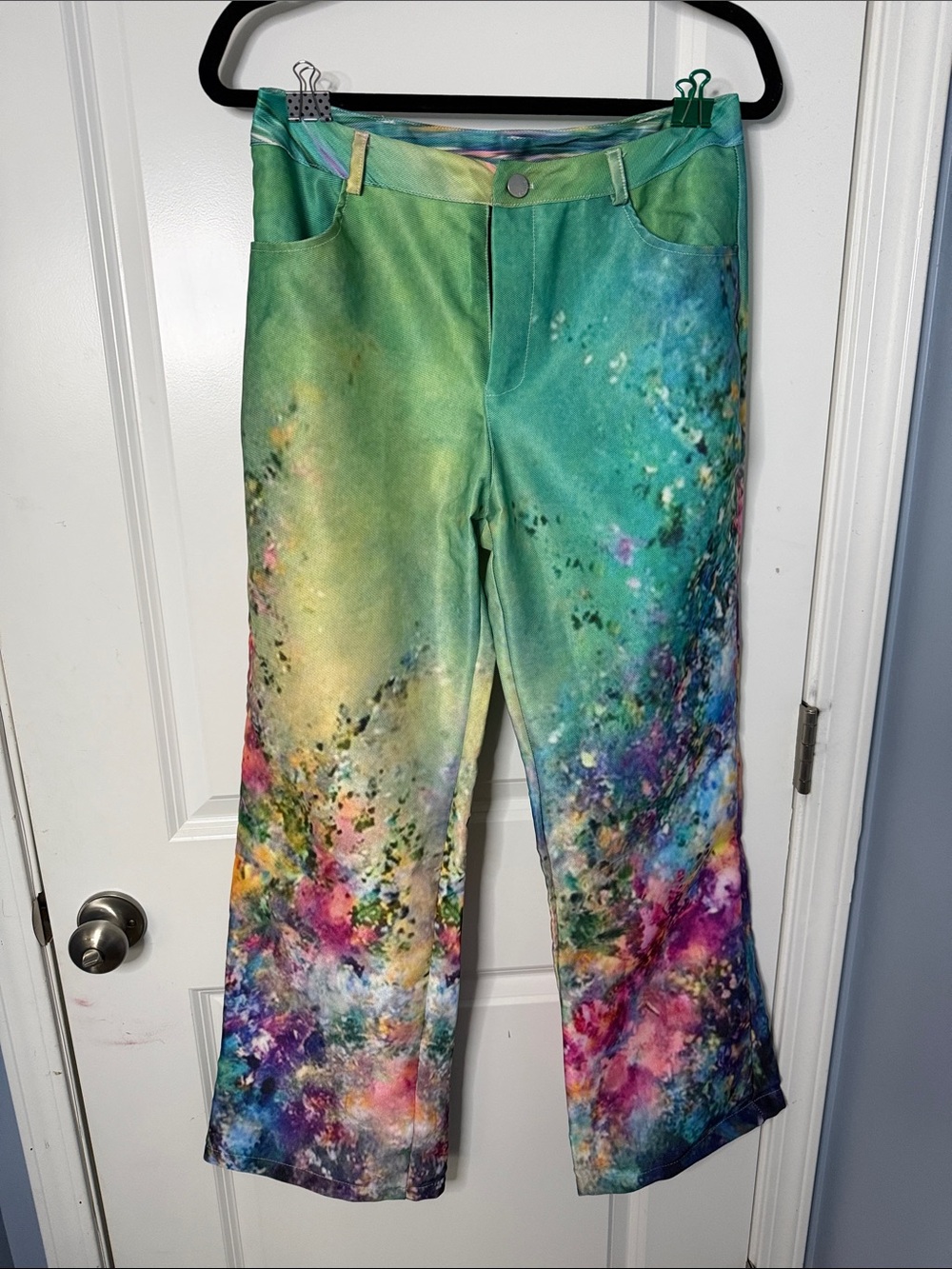 Multicolor Abstract Print Women's Jeans - Green/Teal